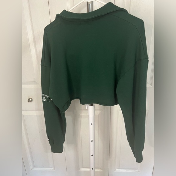 Fig & Viper Club Green Cropped Sweatshirt Collared Top Shirt Size F One Size - Picture 3 of 9